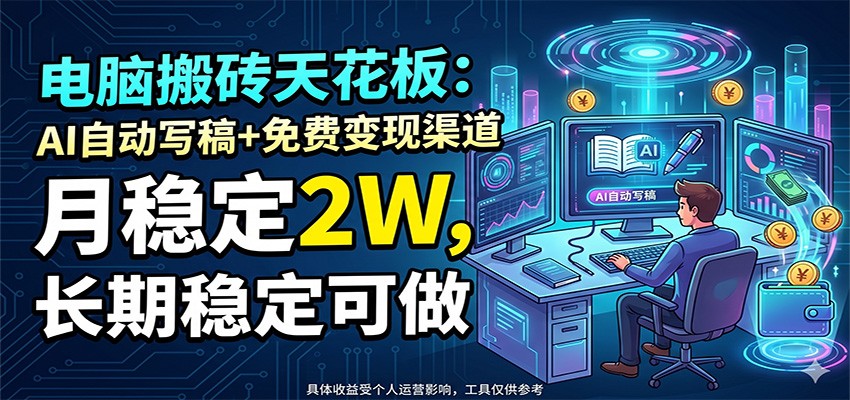 电脑搬砖天花板：AI自动写稿+免费变现渠道，月稳定2W，长期稳定可做-玩备项目资源网