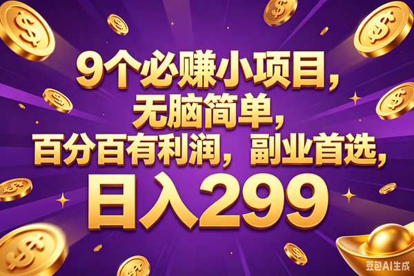 （18736期）9个必赚的小项目，百分百赚元子，无脑简单，副业首选，日入299+-玩备项目资源网
