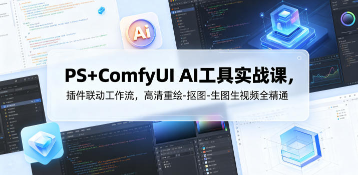 PS+ComfyUI AI工具实战课，插件联动工作流，高清重绘-抠图-生图生视频全精通-玩备项目资源网